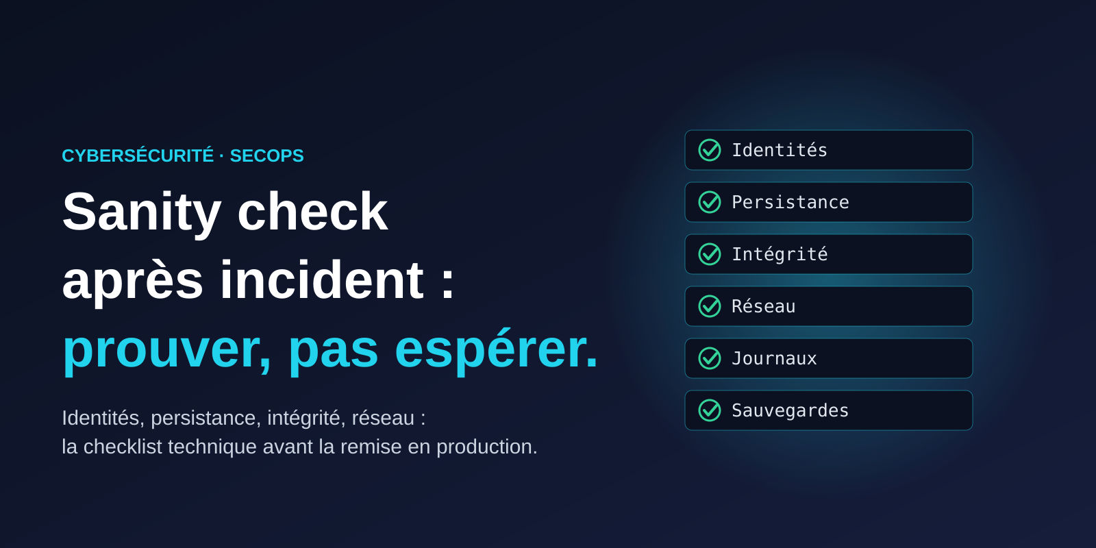 Illustration : Sanity check après incident : prouver que le système est redevenu sain